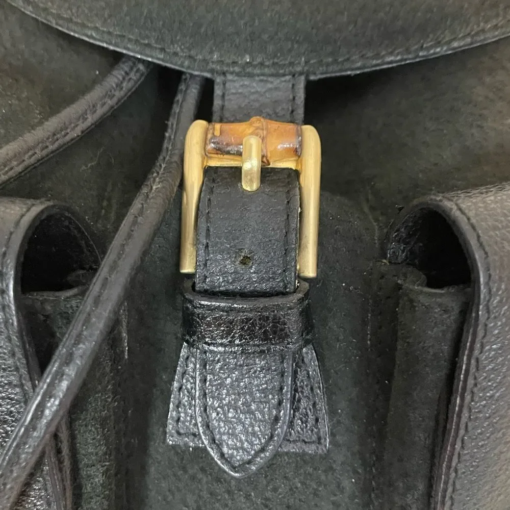 Gucci Black Suede Backpack with Bamboo Details
